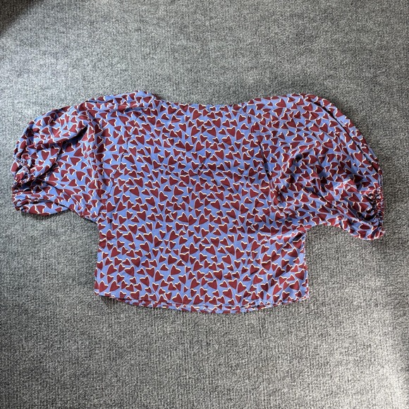 Maeve Blouse Womens Medium Blue Heart Print Cropped Balloon Sleeve Anthropologie - Picture 3 of 3